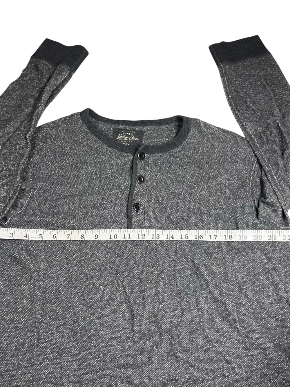 J Crew Authentic Vintage Fleece Heather Grey Long Sleeve Henley Sz XL 3 Button